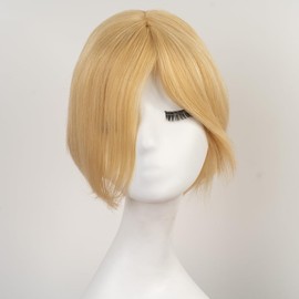 Lilyhair Small Cap Size Natural Scalp Human Hair Wigs With 30% High Heat Friendly Fiber,Short Human Hair Wigs for White Women,Untrimmed Human Wigs for Wig Maker (#26M#613)