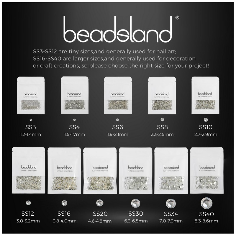 Beadsland 144pcs Flat Back Crystal Rhinestones Round Gems for Nail