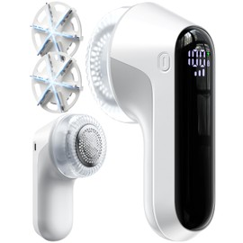 antime Fabric Shaver, Rechargeable Lint Shaver with Digital Display, Electric Portable Sweater Shaver with 6-Leaf Blades and Safety Lock, 3-Speeds Lint Remover to Remove Pilling for Clothes, Furniture White