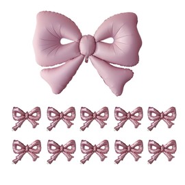 11 Pack Pink Bow Nylon Balloons for Birthday Decorations - large and small Foil Balloons for Bridal Shower, Baby Shower, Bachelorette & Girls Theme Party Supplies
