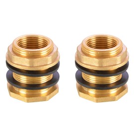 Brass Water Tank Connector, 2Pcs Water Tank Joint Water Butt Brass Connector with Rubber Seals (Male G1-1/4 to Female G1")