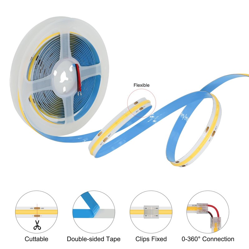 DC 24V COB LED Strip Light, 32.8ft(10M) 3120LEDs CRI 90+