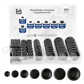 Rubber Plugs for Round Holes-205pcs Assorted Rubber Grommets in 7 Sizes M25.4, M22.23, M19.05, M15.88, M12.07, M7.14, M9.53-Waterproof Rubber Grommet Kit Wire Grommet Perfect for Sealing Auto Panel