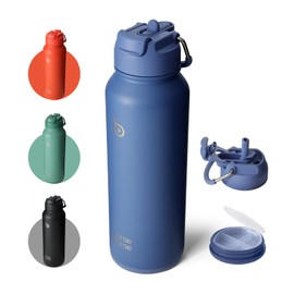 BOTTLE BOTTLE Botella de agua aislada de 40oz (1050ml), botella deportiva de acero inoxidable con popote, diseño de tapa de doble uso, para gimnasio  