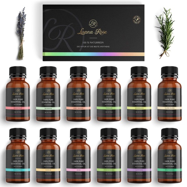 Luana Rose Essential Oils Sets - 100% Vegan & Natural Pure - Aroma Oils for Diffusers & Aromatherapy Set of 12