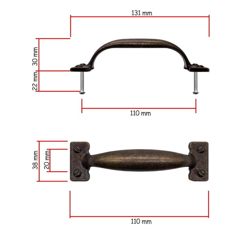 Fuxxer® Antique Drawer Handles Bronze Iron Design 131 x 30