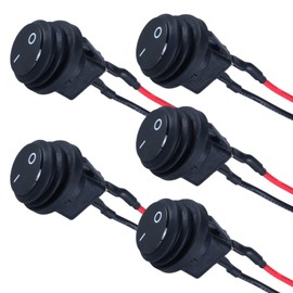 DMWD Waterproof 20A ON-Off Round Rocker Toggle Switch 2 Pins 2 Positions 12V 24V 110V 220V with Pre-solderd Cable for Auto Car Marine (5Pcs Black Without LED)
