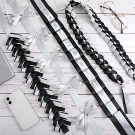 Yinkin 4 Pcs Homecoming Mum Braid 30 Inches Homecoming Mum Supplies Back to School Week Party Decorations Crafts for Back to School Classroom(Black and Silver)