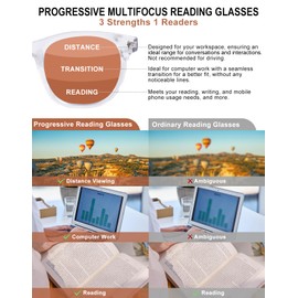OuShiun Photochromic Progressive Multifocus Reading Glasses No Line Multifocal Reader for Women Men (CR +1.5)