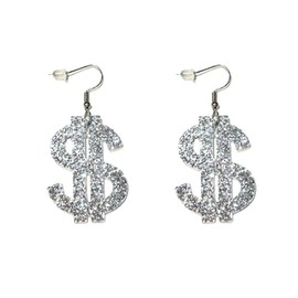 Sparkly Dollar Sign Dangle Earrings Acrylic Shiny Dollar Money Stud Earrings for Women Statement Holiday Jewelry-silver dangle