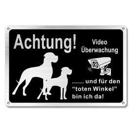 Goodvia Freilaufender Hund Videoüberwacht 30 x 20 cm Metal Aluminium Dog Signs Funny and for the Blind Spot Bin Ich Da