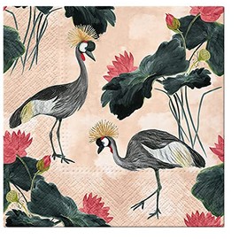 20 napkins, cranes on apricot, animals, animal motif, exotic, birds, table decoration, 33 x 33 cm