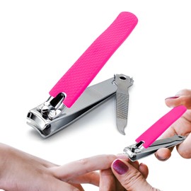 Nail Clippers 8.2 cm - Stainless Steel with Non-Slip Coloured Rubber Handle - Durable and Sharp Nail Clippers for Men and Women - Nail Clipper (Fuchsia)