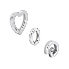 PH PandaHall 3 Styles 925 Sterling Silver Spring Gate Ring Clasp, 10mm Oval Round Necklace Shortener Clasps 15mm Heart Spring Clasp Connector for Jewellery Making