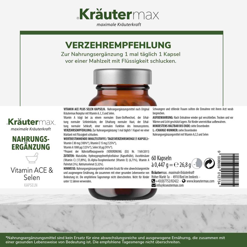 Kräutermax. Vitamin ACE & Selenium Capsules 1 x Pack of