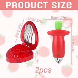2Pcs Strawberry Huller and Strawberry Cutter, Strawberry Slicer, Strawberry Fruit Cutter, Cherry Fruit Vegetable Strawberry Stem and Leaf Remover, for Jam Making and Baking