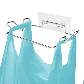 Trash Bag Holder for Cupboards Kitchen Cabinet Door, Stainless Steel Portable Garbage Bins ( with Wall Sticker Base ) Kitchen Waste Bins, Easy to Store, Can Be Put Away At any Time, Kitchen Essential
