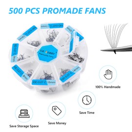 Gemerry Pre-Fanned Volume Eyelashes, Ready-to-Use Fan Eyelash Extension, 10D, 8-15 mm, Mix C Cure, 500 Pieces, Premade Fan Eyelash Extension