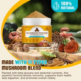 Mushroom Supplement Powder for Dogs & Cats, Turkey Tail Mushroom for Pets, Lipoma for Cats, 11 Organic Mushroom Complex, Partner Guard for Dogs Lumps and Bumps