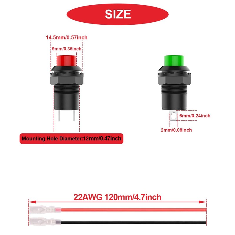 MKBKLLJY Pack of 12 Red/Green Mini Self-Locking On/Off Switch AC