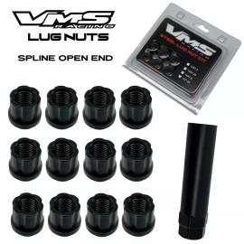 VMS Racing QTY 20 VMS Racing 14X1.5 Wheels Black Spline Open End Race Lug Nuts Forged Steel