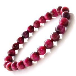 Gold Stone Pink Tiger Eye Bracelet, 0.3 inches (8 mm), Tiger Eye, Natural Stone, Power Stone, Stone