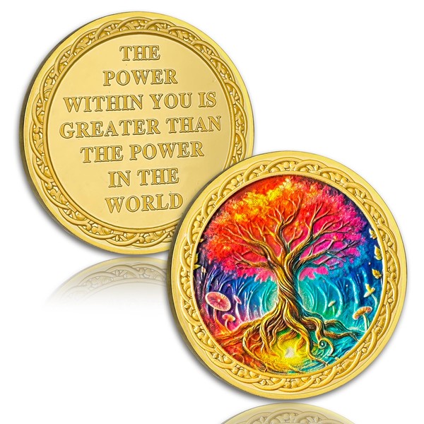 Colorful Tree of Life Sobriety Coin, Inspirational Quotes Sobriety Chip