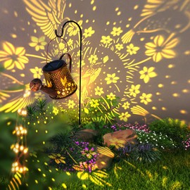 Solar Watering Can Outdoor Lights Garden Decor,Hummingbird Hanging Lantern Waterproof Landscape Lights Outside Decoration for Yard Porch Patio Pathway Gardening Gifts(with 32 inch Shepherd Hook)