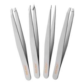 Tweezers Set of 4 Stainless Steel Tweezers Perfect Precision for Eyebrow Plucking Facial Hair Removal High Quality Tweezers for Ingrown Hair, Facial Hair, Splitters, Blackheads