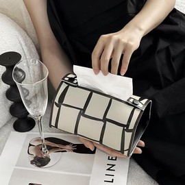 Leather Tissue Box Cover Rectangle,Tissue Box Holder,Faux Leather Tissue Box Cover Rectangulars,Tissue Holder for Bathroom,Car Tissue Holder (Grid)