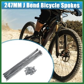 Motoforti 36pcs 14G J Bend Bike Steel Spokes 9.72" Cycle Spokes with Nipples Long-lasting