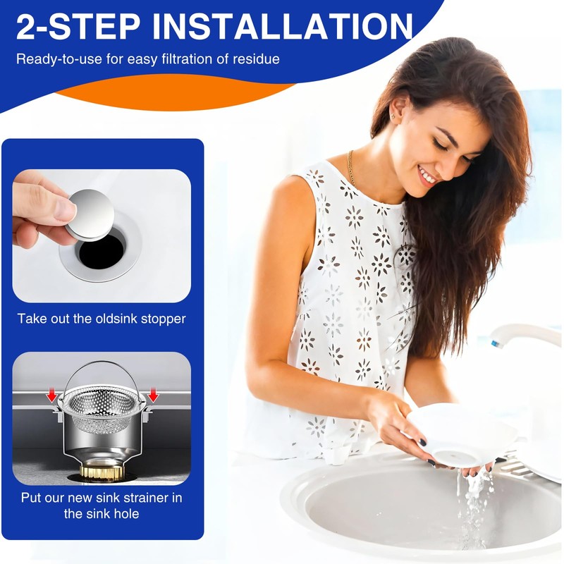 Hocent 2 Pack Kitchen Sink Strainer, Stainless Steel Sink Drain