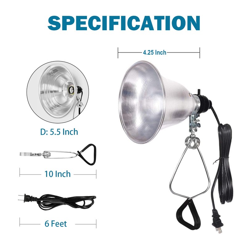 EP Clamp Lamp Light with Detachable 5.5 Inch Aluminum Reflector,