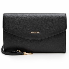 Lazarotti Bologna Women's Leather Handbag | Removable & Adjustable Shoulder Strap | Medium Clutch Bag 23 cm, black