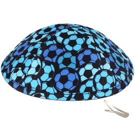 Zion Judaica Designed Soccer Kippah for Adults and Kids Sports Kipah Printed Kippot Favorite Hobby Yamaka with Clips Theme Yarmulke for Bat/Bar Mitzvah Wedding Bris Souvenir Yamukas Jewish Skullcaps