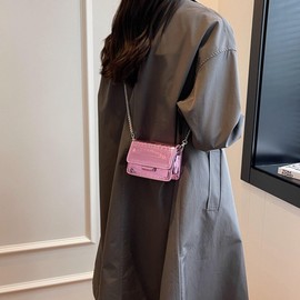 MING GROUP PU Leathe Mini Crossbody Bags for Women's, Y2k Mini Square Purse with Chain Strap Fashion Women Pink Small Evening Bags