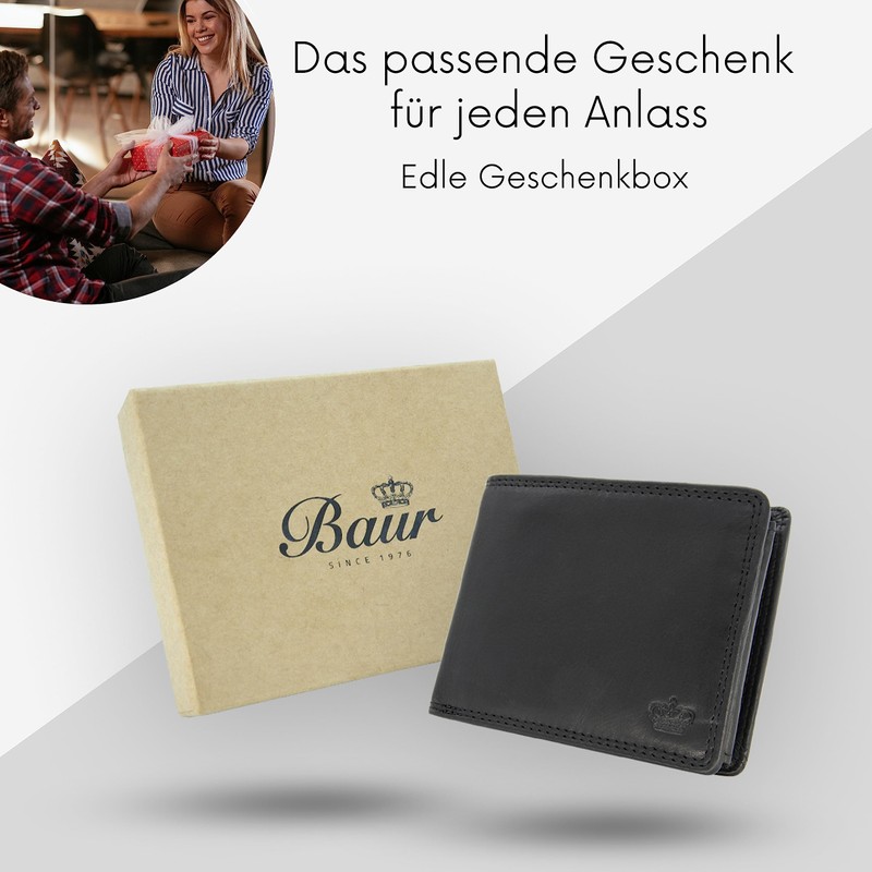 Baur Men's Genuine Leather Wallet with RFID Protection, Landscape Format,