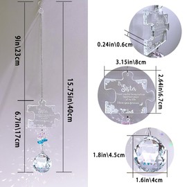 Love Sister Gifts, Sister Birthday Gifts from Sister, Engraved Crystal Puzzle Piece Suncatcher, Sun Catchers for Windows Hanging Decoration