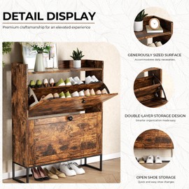 Shoe Cabinet Storage,Modern Shoe Organizer with 2 Flip Drawers,Wooden Shoe Cabinet for Entryway,Freestanding Shoe Closet Cabinet for Hallway,Living Room,Walnut Furniture