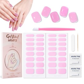 XEAOHESY 32pcs Semi Cured Gel Nail Strips, Needs to Be Cured With a Lamp, Easy to Apply and Remove, Waterproof and Long-Lasting(Fantasy Peach Blossoms)