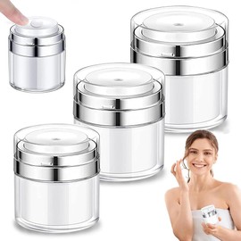 Aiareozy Pack of 3 Airless Pump Dispenser, Cream Pump Dispenser, Airless Pump Jar, Cream Dispenser, Portable Pump Dispenser Cream, Cosmetic Container for Cream, Lotion 15 ml, 30 ml, 50 ml