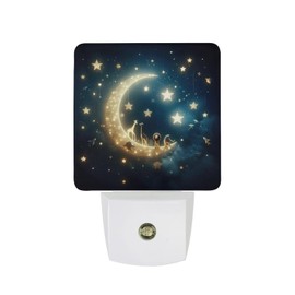 Moon and Starry Sky Night Light, Plug into Wall Decor Nightlights for Bedroom, Bathroom, Hallway, Kitchen, with Dusk to Dawn Light Auto Sensors LED Night Lights for Boys Girls Women Men Room Gifts