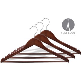 The Great American Hanger Company Wood Suit Hanger w/Solid Wood Bar, Box of 25 Space Saving 17 Inch Flat Wooden Hangers w/Walnut Finish & Chrome Swivel Hook & Notches for Shirt Dress or Pants
