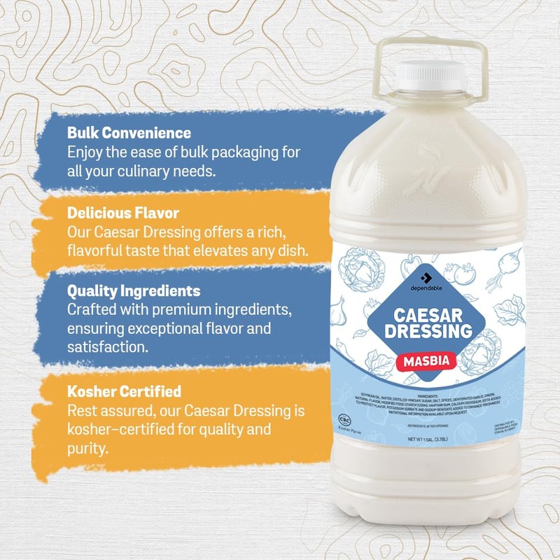 Dependable Food Caesar Dressing - 1 Gallon - Rich, Creamy,
