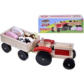 KandyToys Wooden Tractor & Trailor Farm Animal Nursery Toy Play Set | Wooden Toys | Kids Toys | 12 Months +