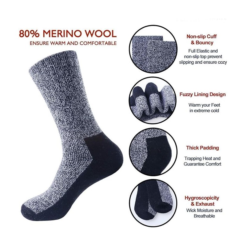 Justay 2 Pairs Merino Socks Men's Wool Socks, Hiking Socks,