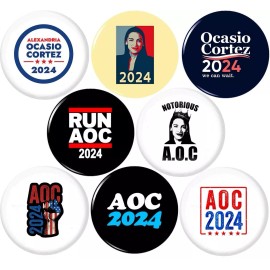 AOC Alexandria Ocasio Cortez 8 NEW 1 Inch (25mm) Set of 8 Pinback Buttons Badges