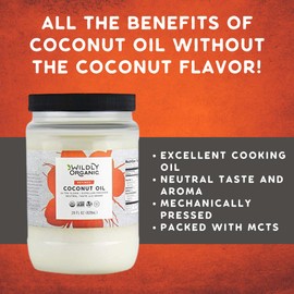 Wildly Organic Refined Coconut Oil 28 Fl Oz - Organic, Non-GMO, Vegan, RBD, No Coconut Flavor/Aroma (Neutral Flavor) | Perfect for Skin, Hair, Cooking, & Baking - BPA-Free Container