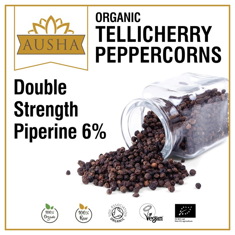 Ausha Organic Tellicherry Black Peppercorns 500g Whole | 2**Star GREAT