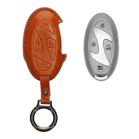 kwmobile Premium Leather Car Key Protective Case Compatible with Hyundai 7-Button Ioniq 6 Grandeur GN7 KONA 2023 Case - Key Bag - Brown